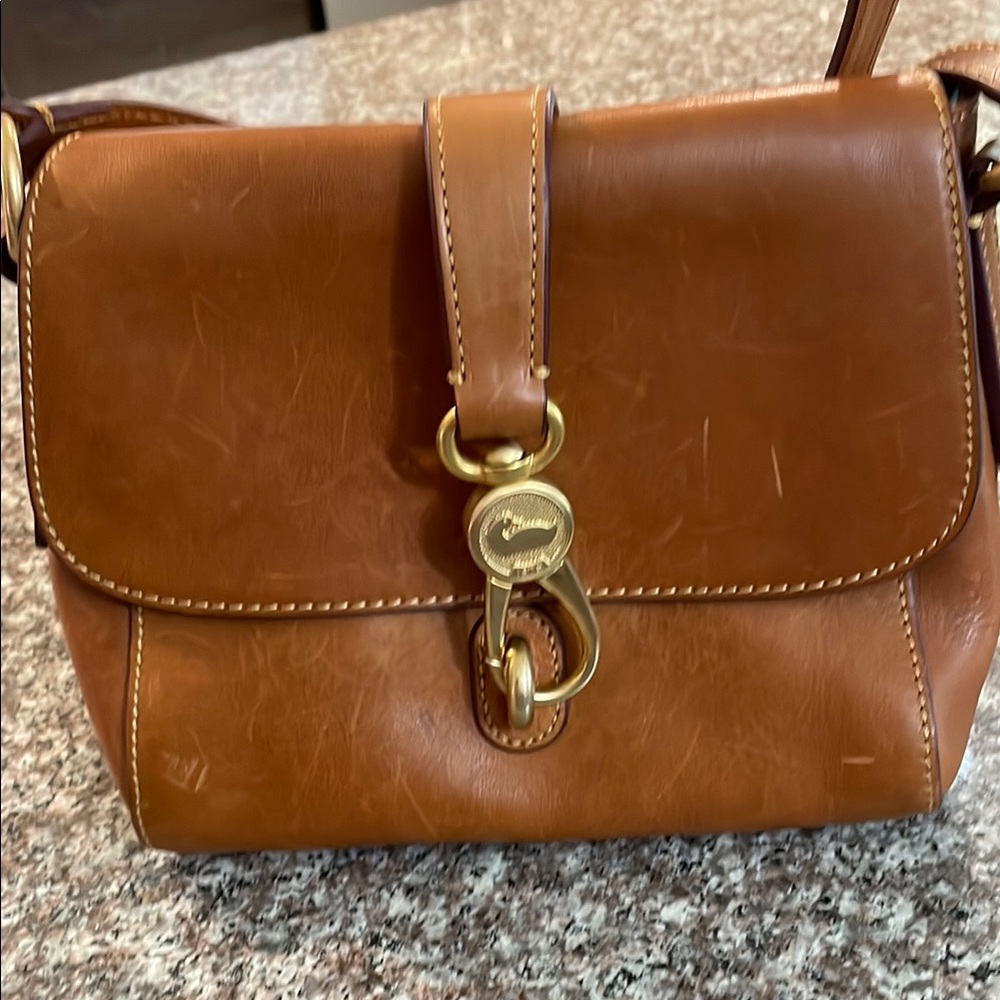 Dooney & Bourke Brown Leather Crossbody with Brass Clasp